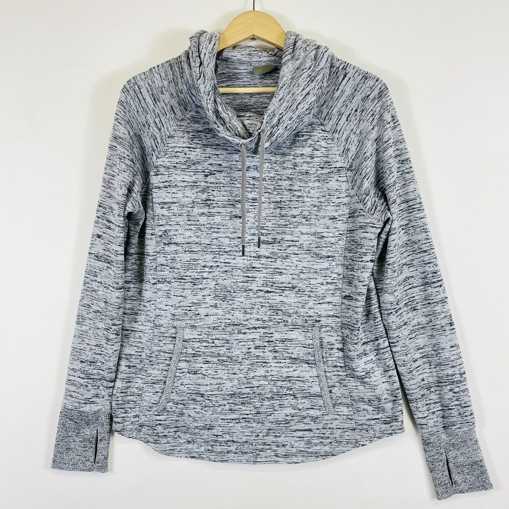 Athleta Hoodie Top Womens Small Heathered Grey Techie‎ Cowl Neck Gorpcore Hiking